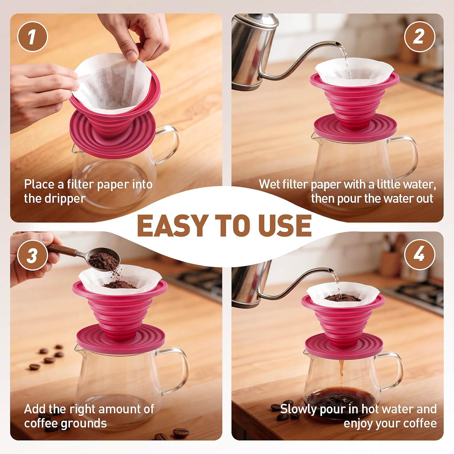 2Pcs Collapsible Pour Over Coffee Dripper, Silicone Filter Holder image 3