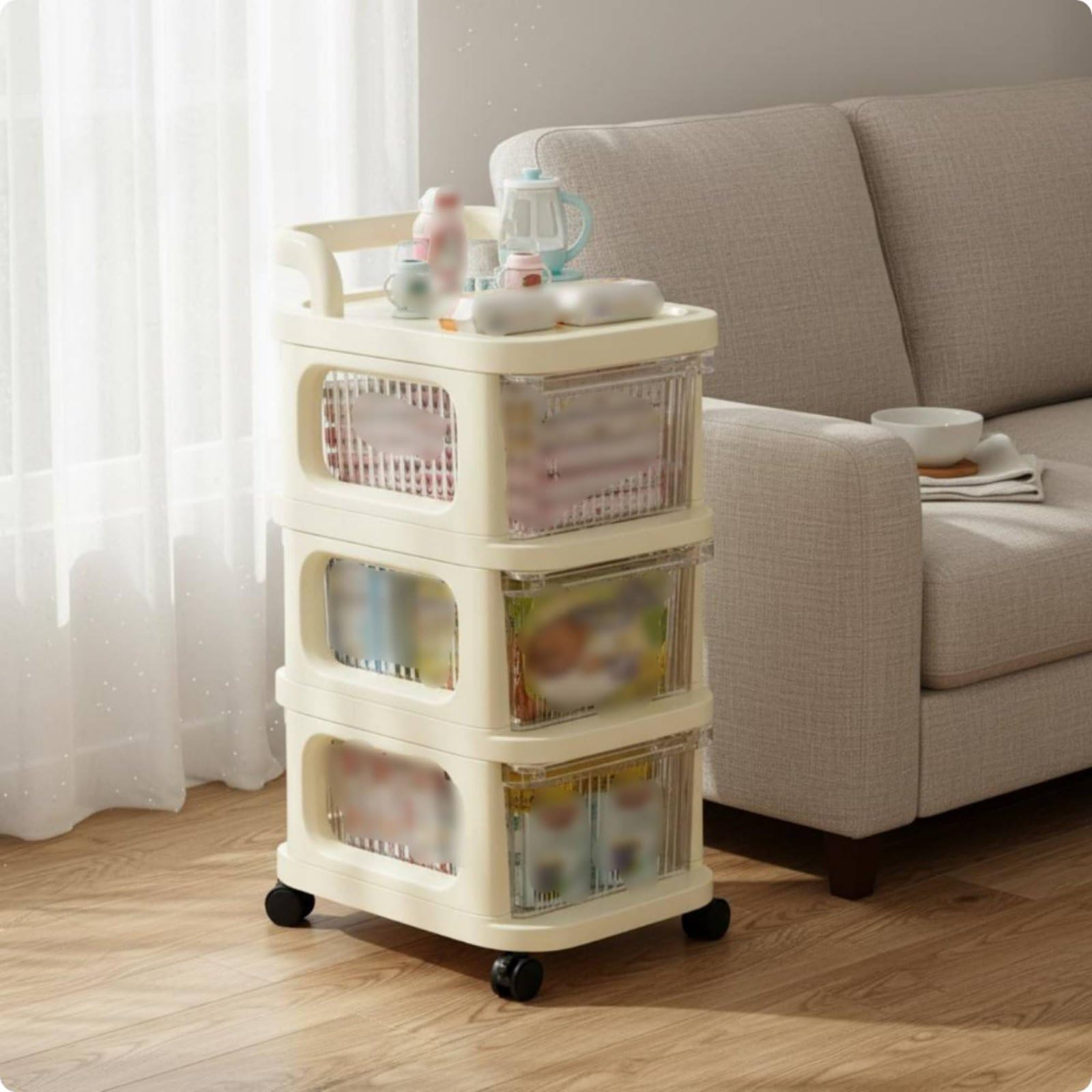 Carrello Portaoggetti Trasparente Carrello con Cassetti Ripiani Carrello Ruote Plastica Durevole con Cassetti a per, Moderno, Minimalista