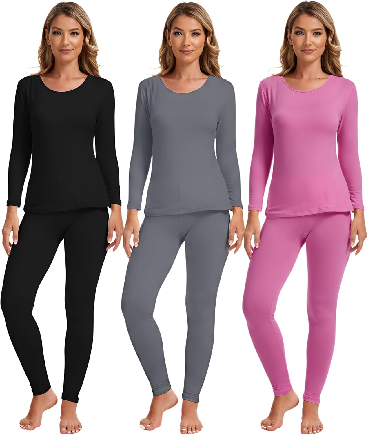 Patelai 3 Sets Thermal Underwear for Women with Fleece Lined Long Underwear Women Base Layer Cold Weather
