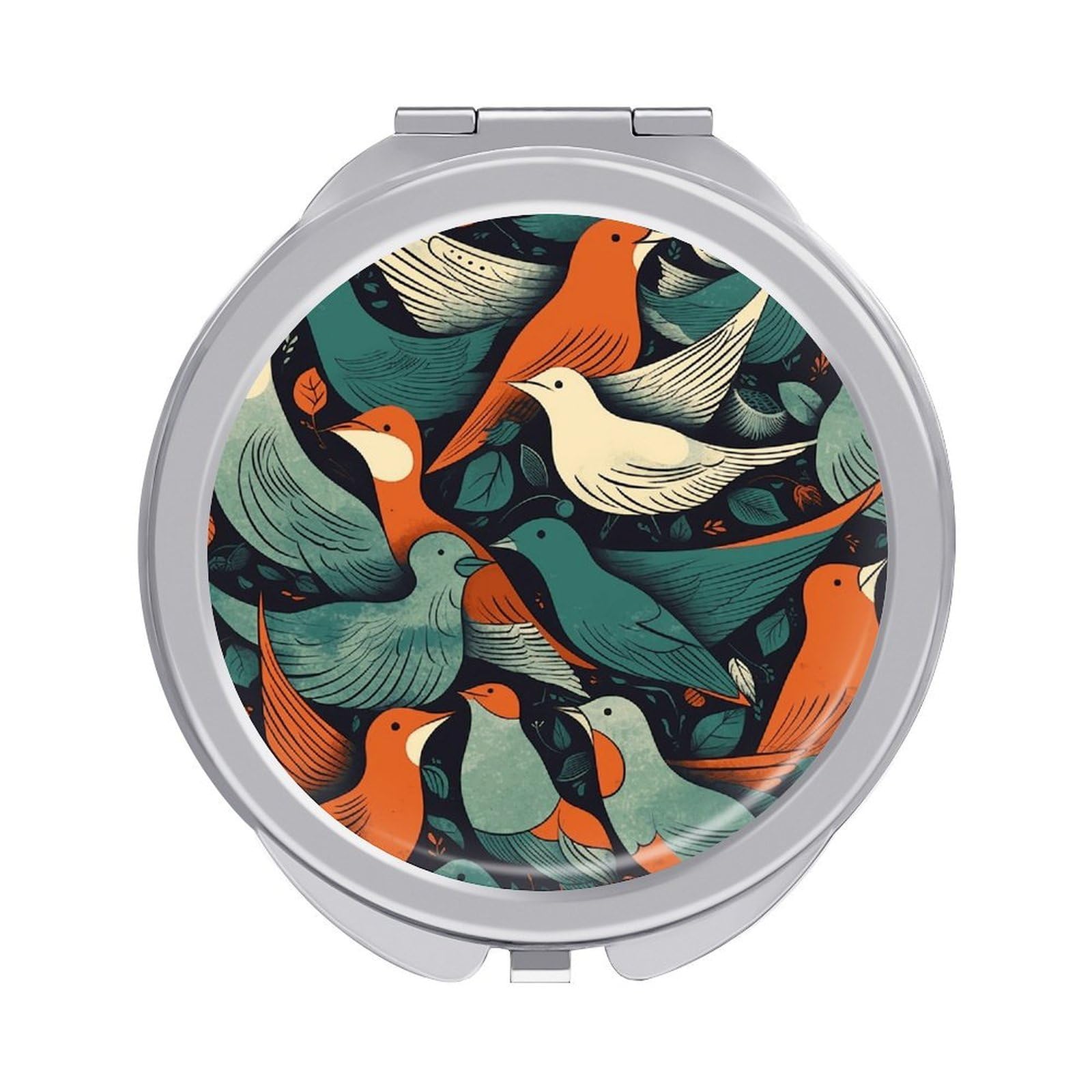 VstaDank Flock of Birds Travel Makeup Mirror Cute Compact Mirror for Women 1X/2X Magnifying Metal Pocket Makeup Mirrors Folding Round Makeup Mirrors for Handbag Wallet & Gift