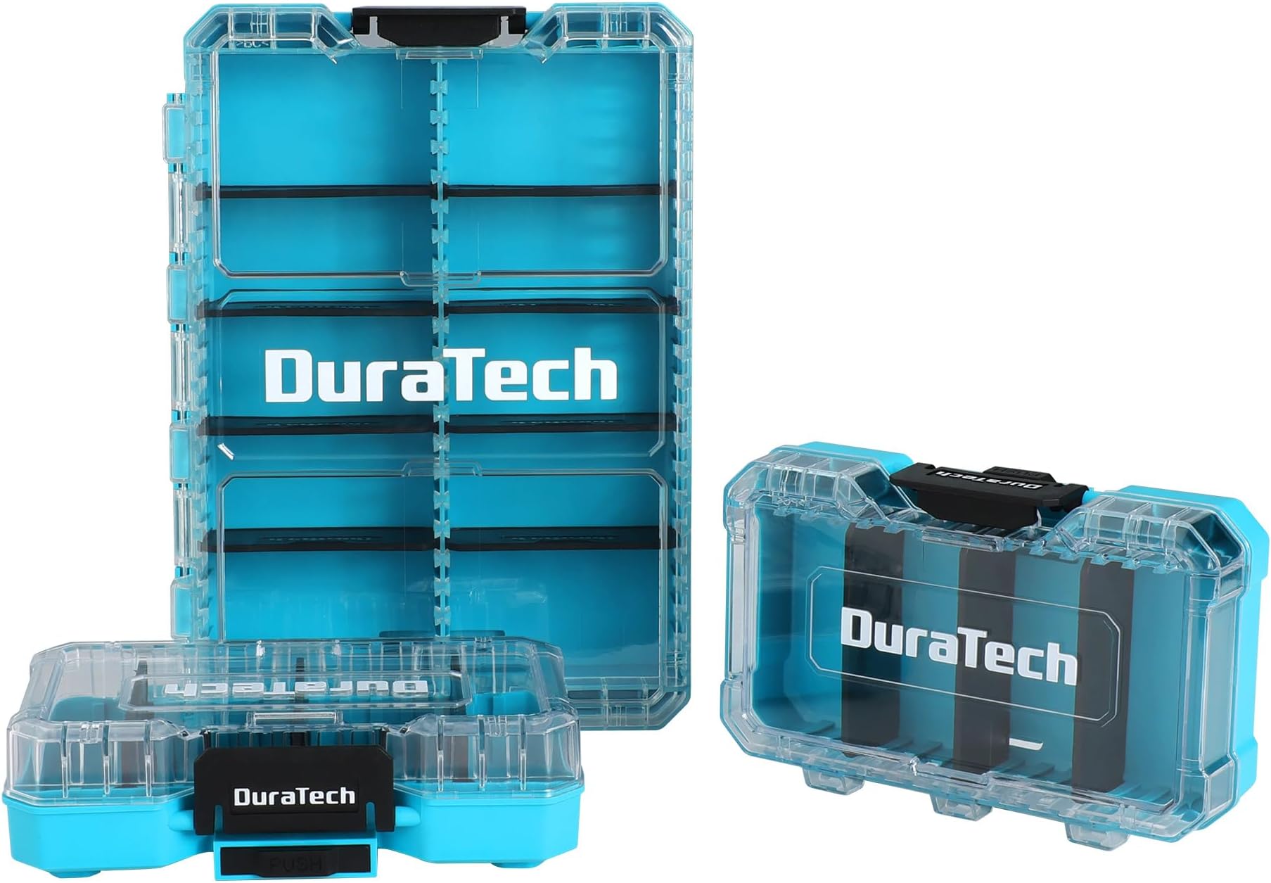 DuraTech 3 Pieces Small Parts Organizer, 14 Compartments, Removable Dividers, Portable Hardware Tool Box Organizer with Transparent Plastic Lid, Durable Cases Storage for Small Tools and Accessories
