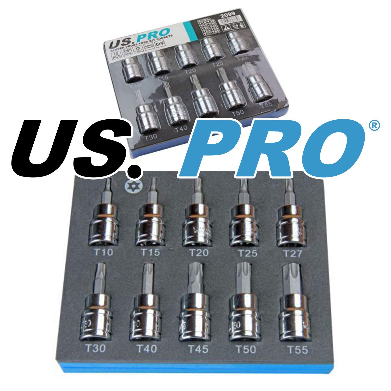 Us Pro 10Pc 3/8 Dr 48Mm Long Tamper Proof Torx Bit Socket Set T10 - T55 5060478387657