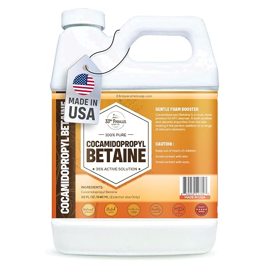 Cocamidopropyl Betaine (32oz) Natural Surfactant | Premium Coco Betaine Liquid, Cosmetic Grade, Gentle on Skin | Suitable for Facial Cleansers, Shampoos, Body Washes, Bubble Baths, Soap | 32 OUNCES