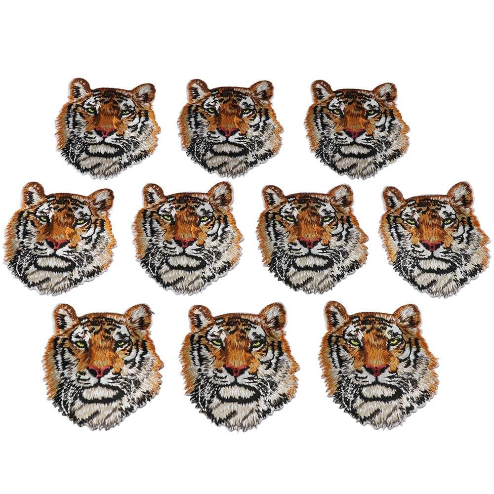 YYlingx 10Pcs Tiger Design Embroidery Patches, Tiger Shape Iron-On Patch, Embroidered Sew on Iron on Patches,DIY Accessory Clothes Mobile Phone Backpack Decoration Supplies