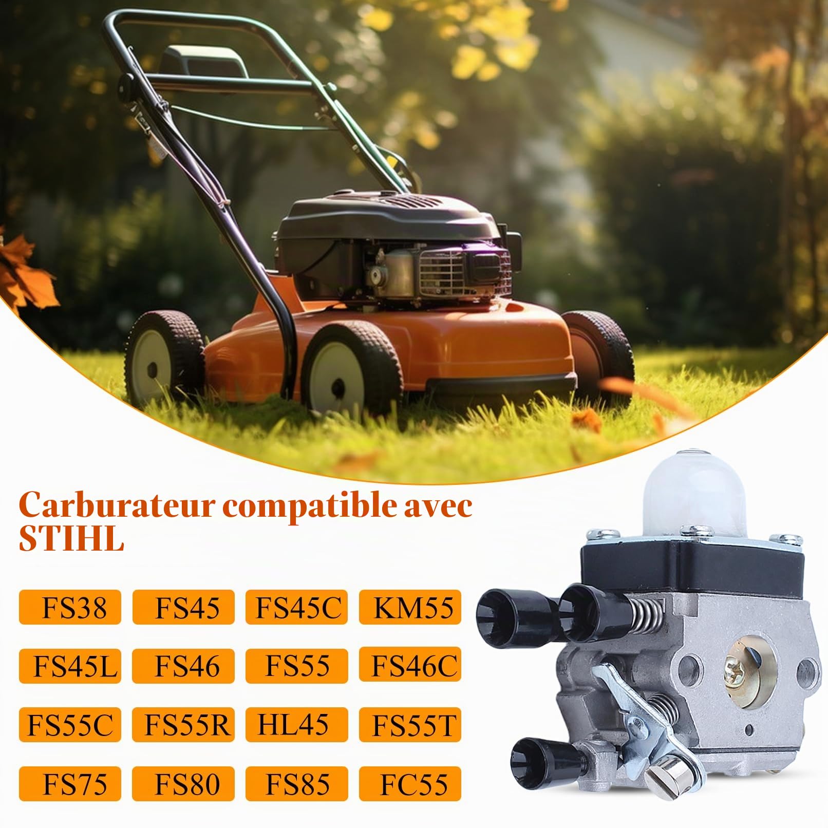 Carburateur pour Stihl HS45 FS55 FS38 HS45 Tondeuse avec pour ZAMARB-99 Kit de Réparation de Carburateur Filtre à Air L7T/BPMR7A Bougie d'Allumage MS180 Filtre à Carburant