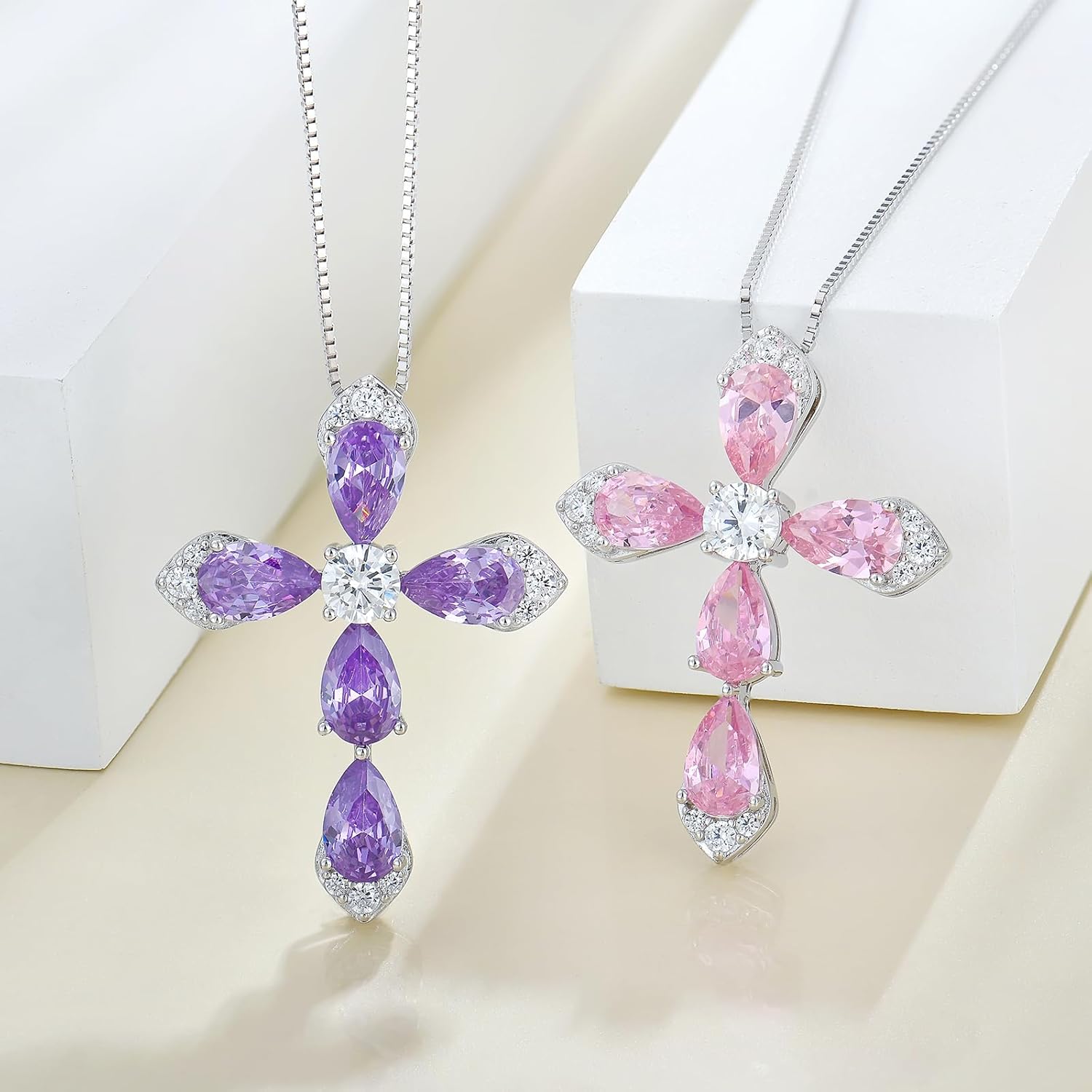 STARCHENIE Sterling Silver Cross Necklace for Women Crucifix Pendant with Birthstone Dainty Religious Jewelry Gift for Her, 18 Inch Chain - Image 5