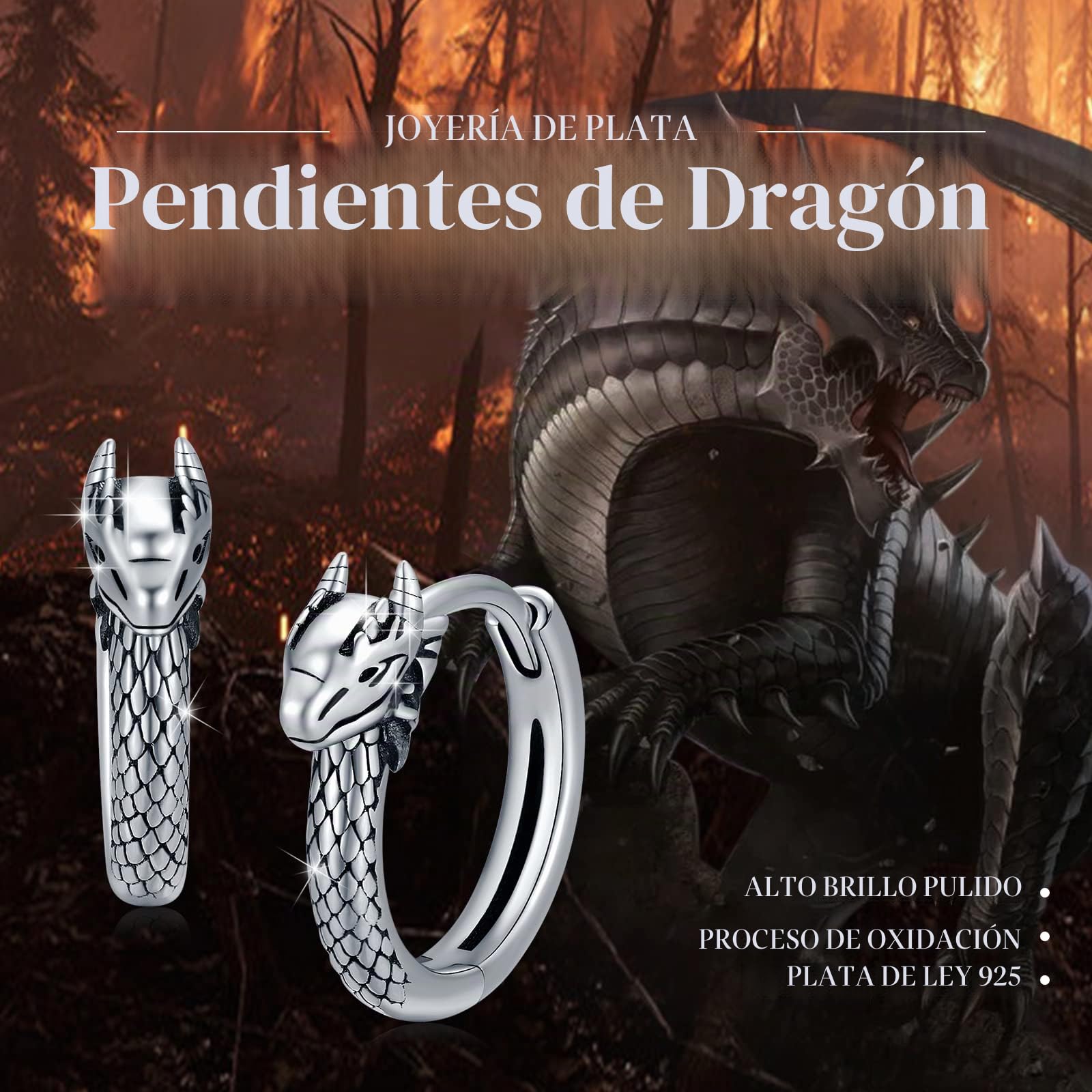 Pendientes de dragón de plata de ley 925, diseño de dragón gótico, pendientes de aro para hombre, pendientes vikingos, amuleto de dragón, regalo para hombre y mujer, Standard, Plata de ley, Sin piedra