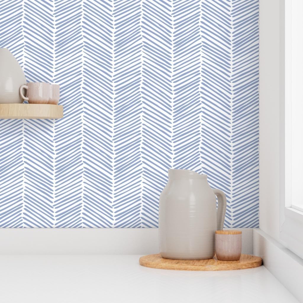 Peel & Stick Wallpaper 9ft x 2ft - Arrows Large Chevron Blue Boy Arrow Chevrons Baby Abstract Feathers Watercolor Custom Removable Wallpaper by Spoonflower