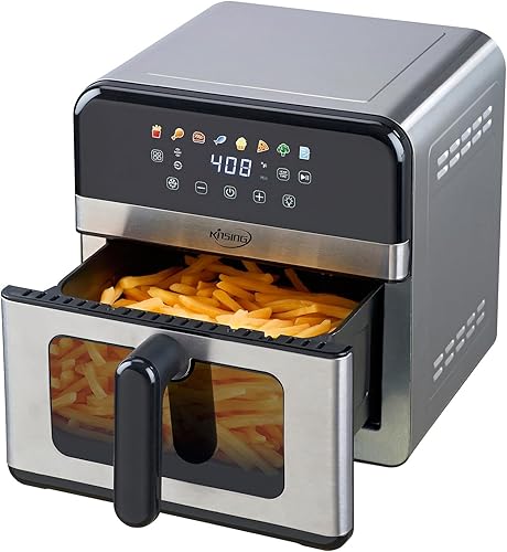 Freidora de aire con ventana visible 8 en 1, compacta y grande de 7.5 cuartos, hasta un 85% menos de aceite, asar, hornear, secar, recalentar,