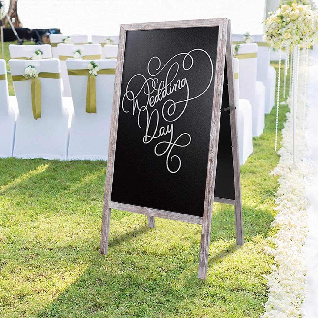 Unho Lavagna Cancellabile Nera con Cavalletto, Lavagna Magnetica Piegnevole Lavagna per presentazione per Bar Lavagna Bifacciale da Terra con Legno Cornice per Pasticceria Negozio 50x100cm Grigio