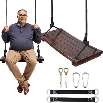 PELLOR Wood Swing Seat, Tree Swing for Adult Kids 19.7 x9.8 x1.0 inch