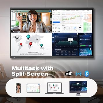 MWE Touchscreen Interaktive Whiteboard, 55 4K UHD Smart Board, Electronic Whiteboard with 20-Point IR Touch & 12MP Camera, All in One Smartboard for Classroom Office Home(Wall Mount)