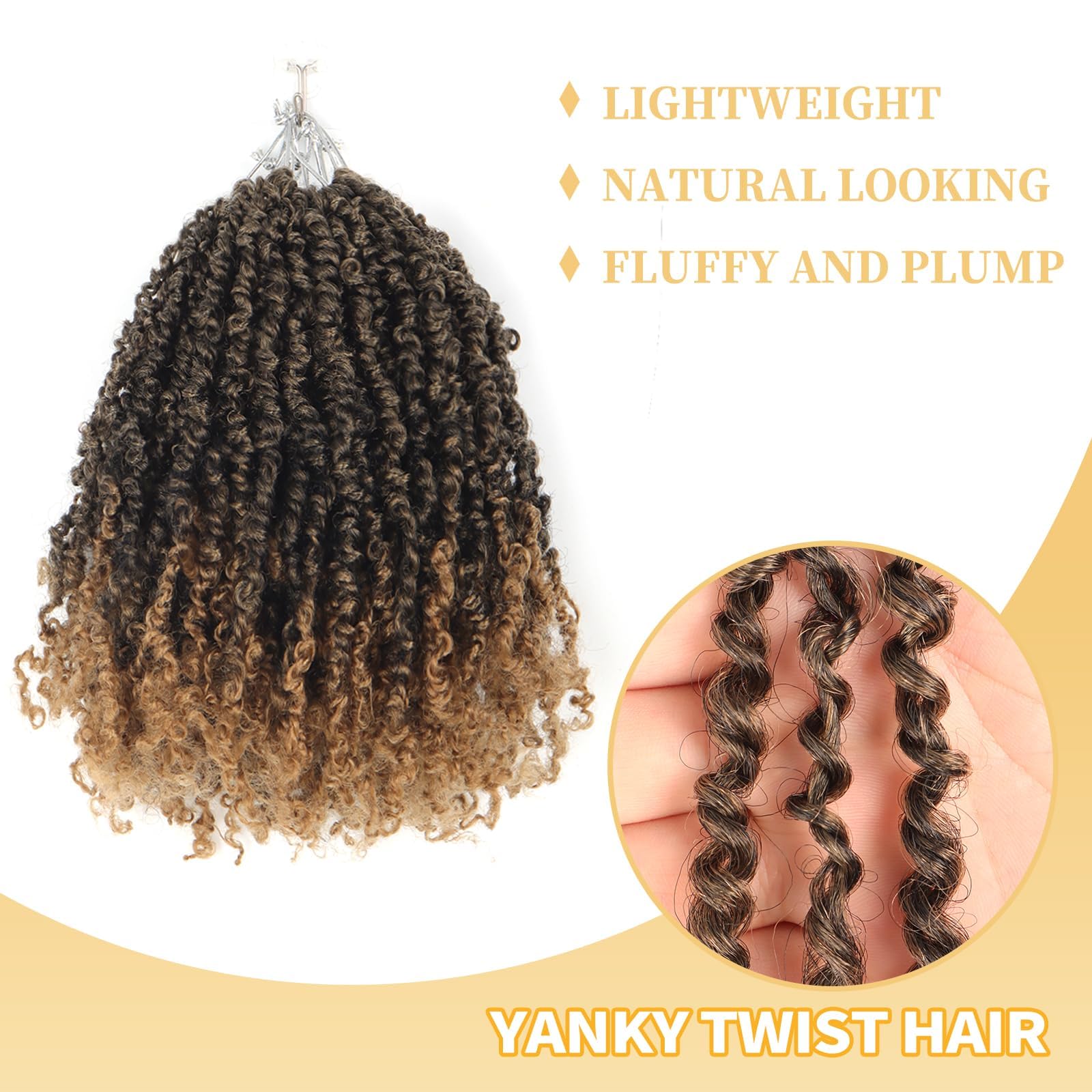 Ainimiu 12 Inch Yanky Twist Crochet Hair for Black Women 8 Packs, Brown, Pre-looped, Easy to Install, Fluffy & Lightweight - Image 4