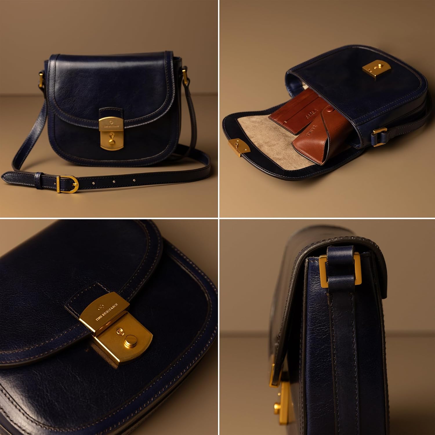 Time Resistance Leather Crossbody Bag – Saddle Bag with Magnetic Closure - Leather Messenger Bag for Women