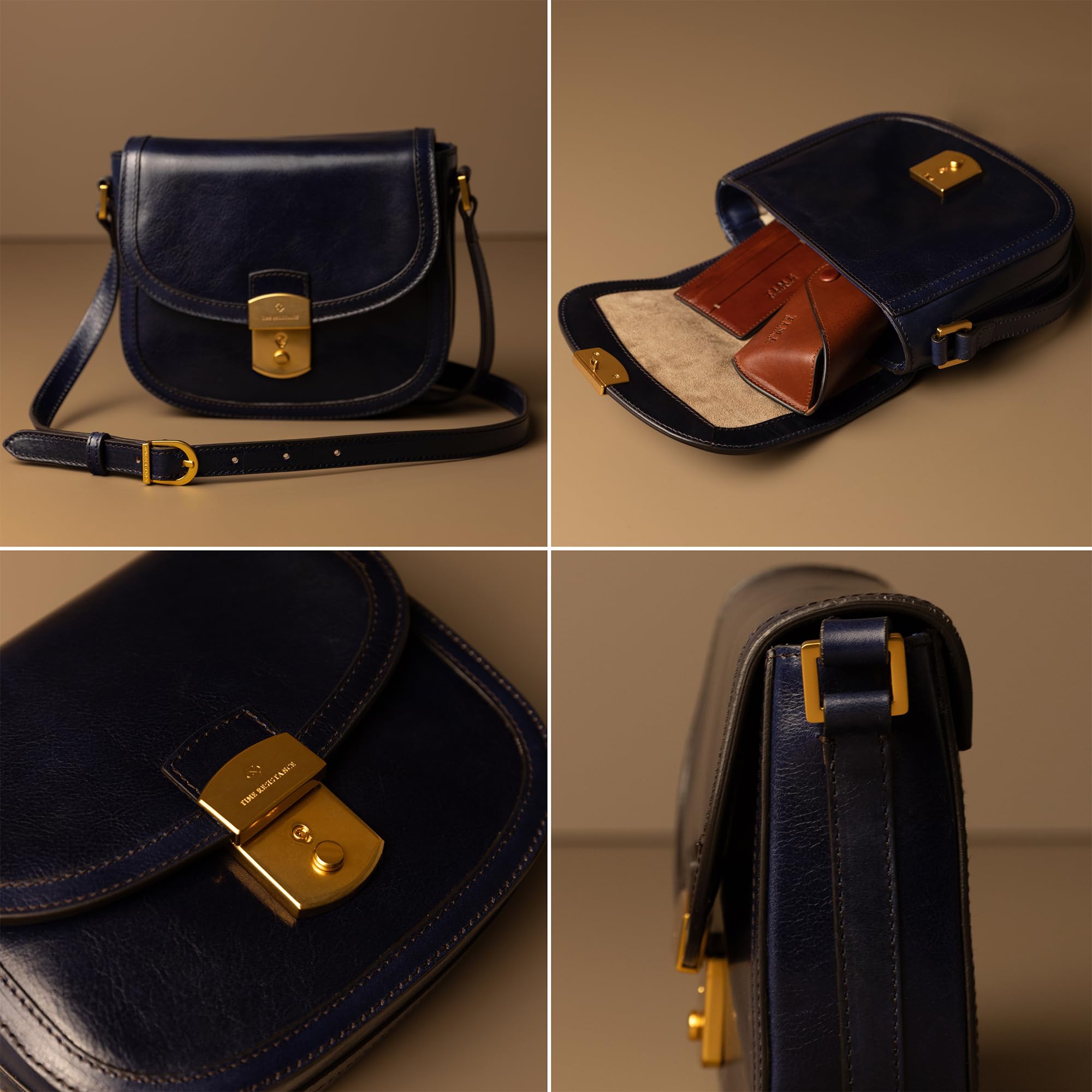 Time Resistance Bolso Bandolera de Cuero – Bolso Tipo Saddle con Cierre Magnético – Bolso Messenger de Cuero para Mujer