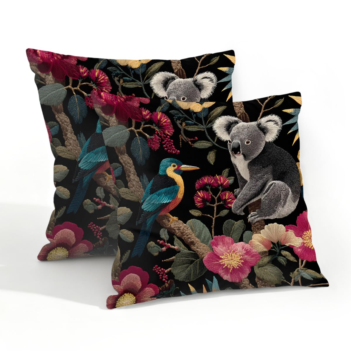 Outdoor Pillow Covers Waterproof Pillowcases 20x20in Set of 2 Tropical Flower Jungle Koala Bird Decorative Throw Cushion Case for Couch Sofa Garden Patio Furniture