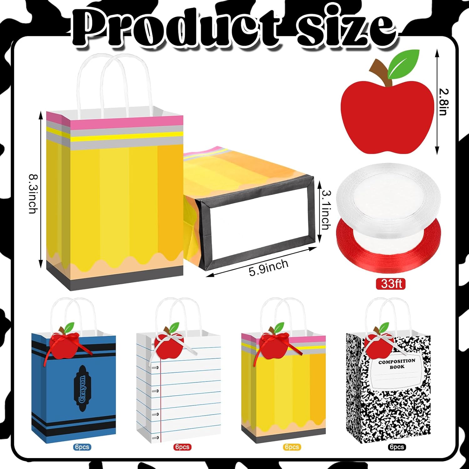 Geyoga 24 Sets Valentine's Teacher Gift Bags Thank You Gift with Apple Tags Pencil Notebook Composition Book Crayons Bags Teacher Appreciation End of Year Graduation Party 5.9 x 3.15 x 8.27 Inches - Image 2