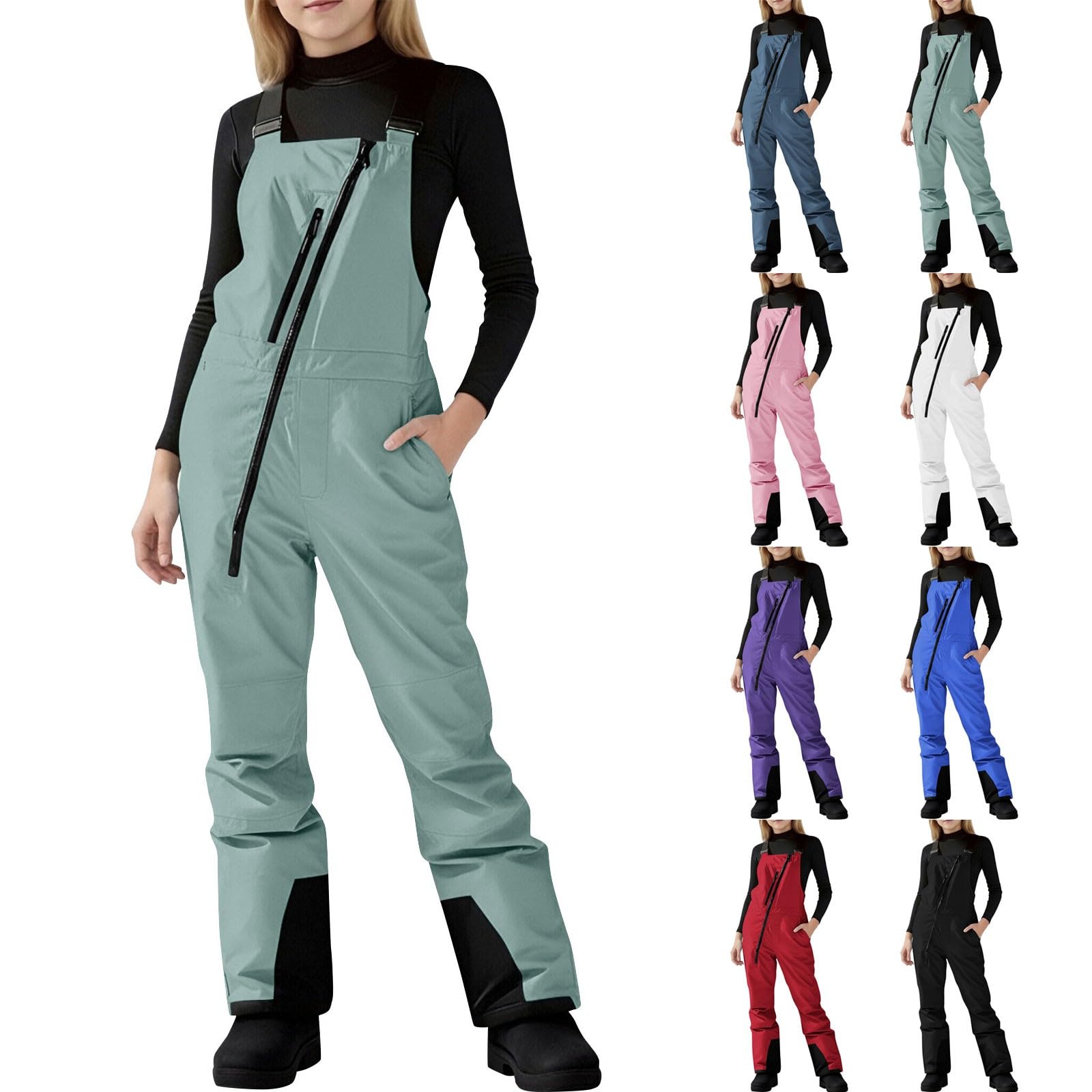 Skihose Kinder Schneehose Wasserdicht Snowboardhose Overalls Verstellbarer Riemen Zip Ski Latzhose Atmungsaktiv Thermohose Warm Winterhose