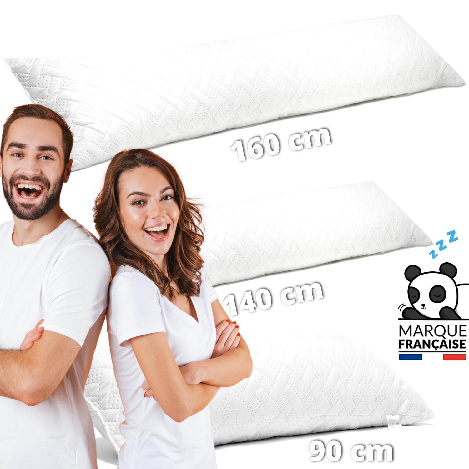 Traversin 140 Cm Ferme Polochon pour Dormir sur Le côté/Traversin 140 cm Memoire De Forme Enfant/Adulte (1 Personne ou 2 Personnes) - Oreiller Traversin avec Housse Matelassée - Taie Premium