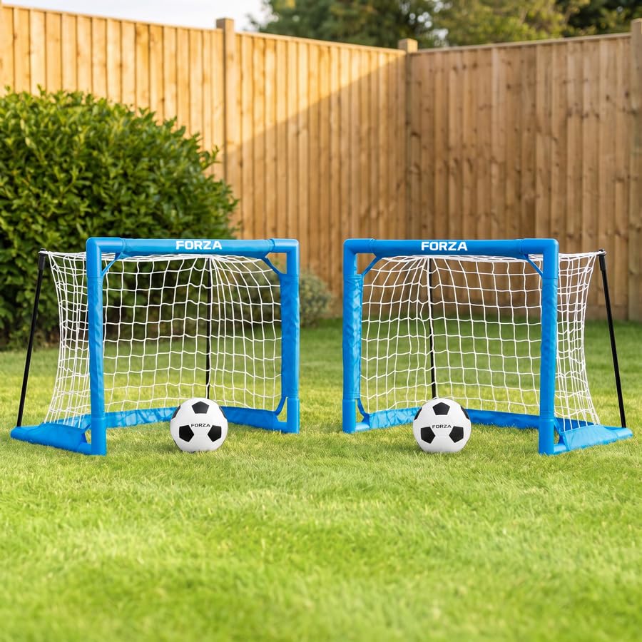 FORZA Mini Box Football Goal Set – PVC Frame with Foam Ball (Blue, Pair)