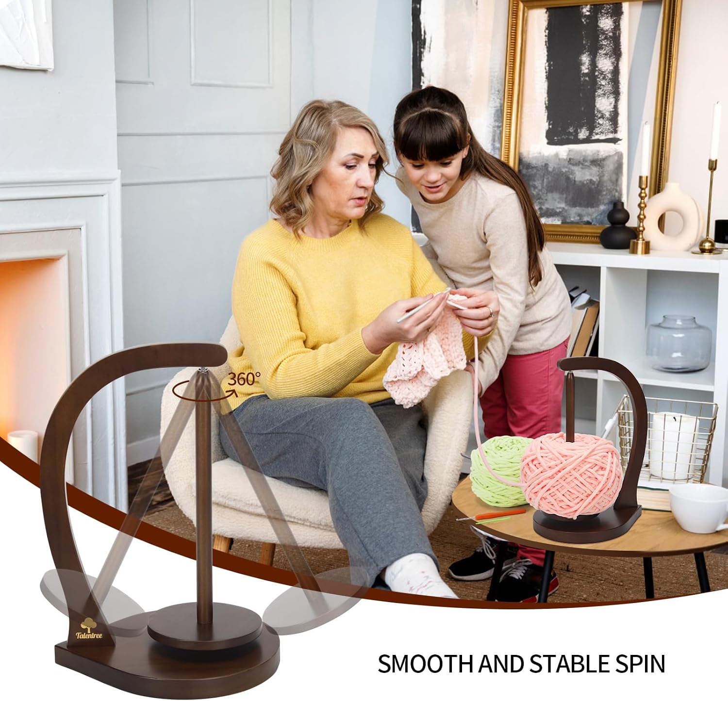Talentree Yarn Ball Holder for Crocheting and Knitting, Wooden Yarn Holder Spinner with Ultra Strong Magnet & Larger Size, Yarn Spindle Dispenser, Knitting Holder