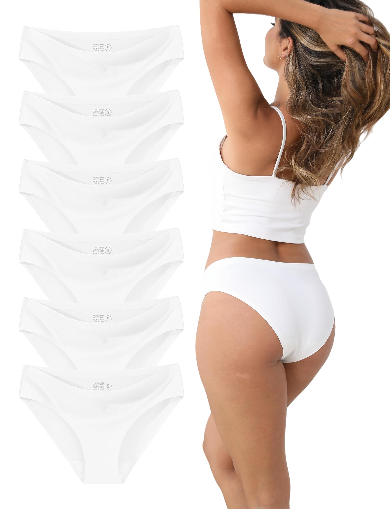 Womens Seamless Underwear 6-Pack Like a Second Skin No Show No Feel Mid Low Rise Bikini for Everyday