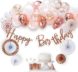 VIDAL CRAFTS 60 Pcs Set, Rose Gold Birthday Decorations, Paper Fans, Happy Bday Banner, Balloon Arch, Confetti Latex and F...