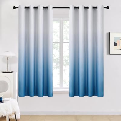 Deconovo Blackout Curtains, 2 Panels, 52W x 63L, Light Blue Gradient