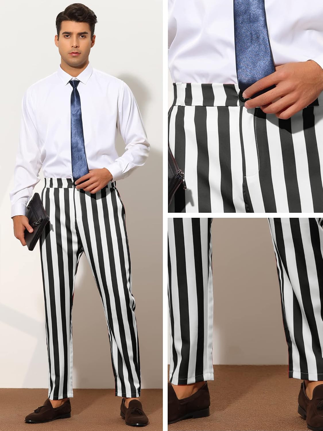 Lars Amadeus Striped Dress Pants for Men's Big & Tall Flat Front Business Trousers