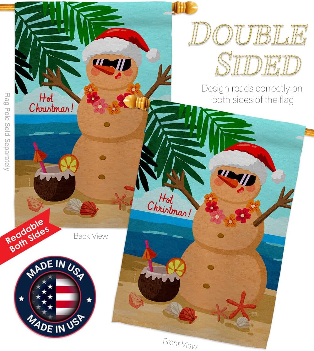 Breeze Decor Hot Christmas House Flag Summertime in July Santa Beach Pool Tropical Party Season Outdoor Sunny Decoration Banner Small Garden Yard Gift Double-Sided, Made in USA