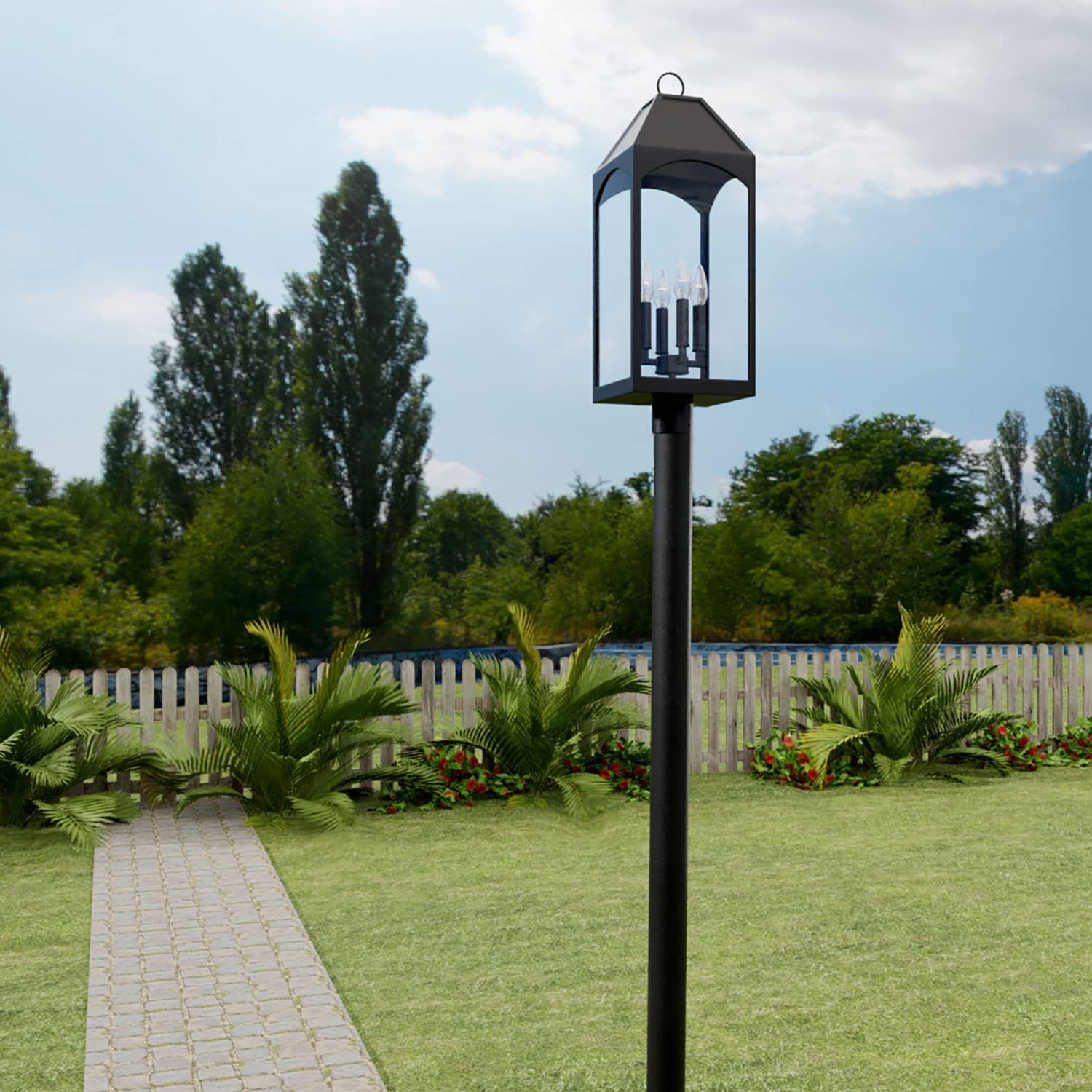 Capital Lighting 946343BK Burton Clear Glass Outdoor Post Lantern, 4-Light 240 Total Watts, 29" H x 10" W, Black