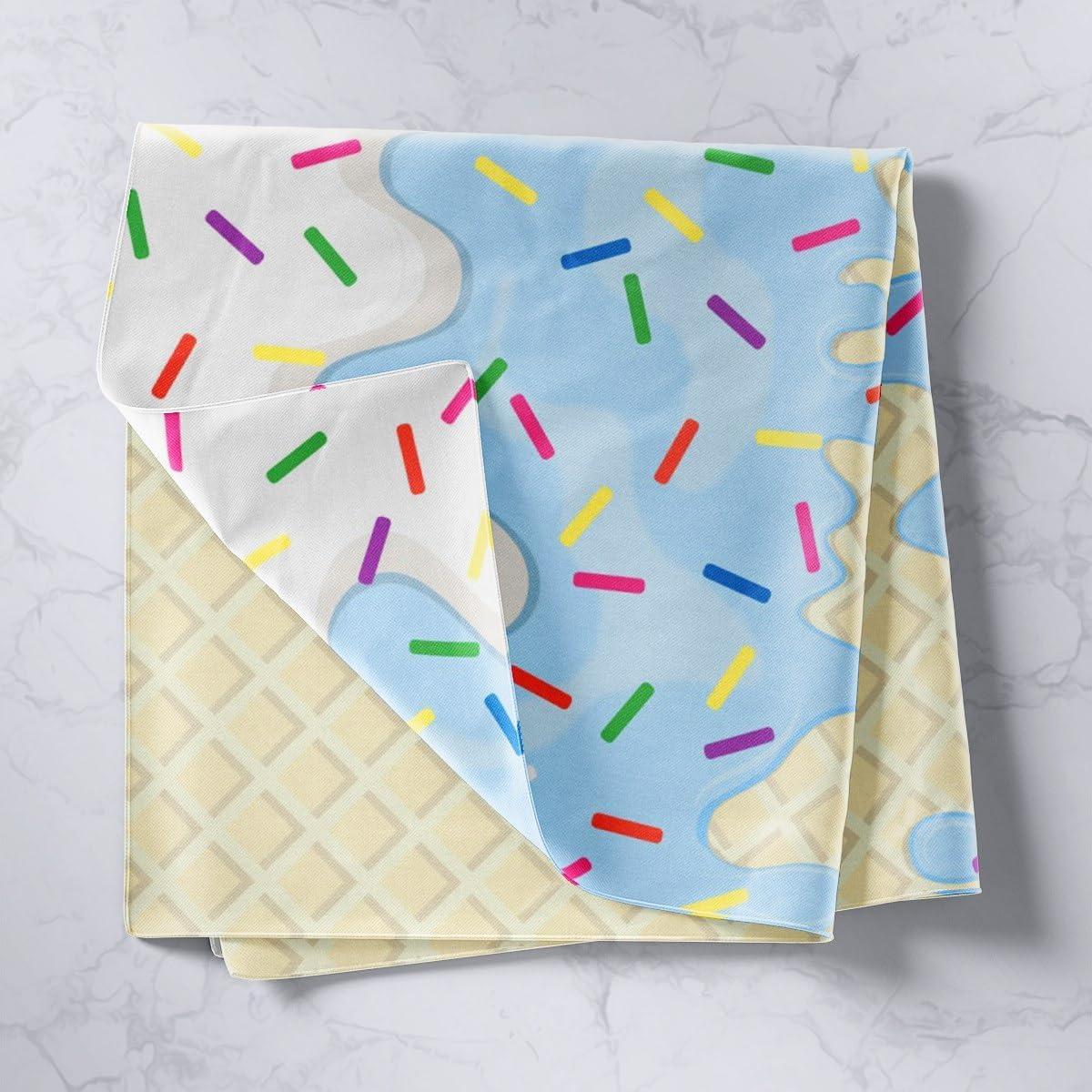 Ice Cream Bedding Set Twin Size Blue White Cream Cake Bed Set for Girls Teens Bedroom Decor Kids Colorful Candy Fitted Sheet Soft Microfiber Desserts Bed Cover(1 Fitted Sheet+1 Pillow Case)