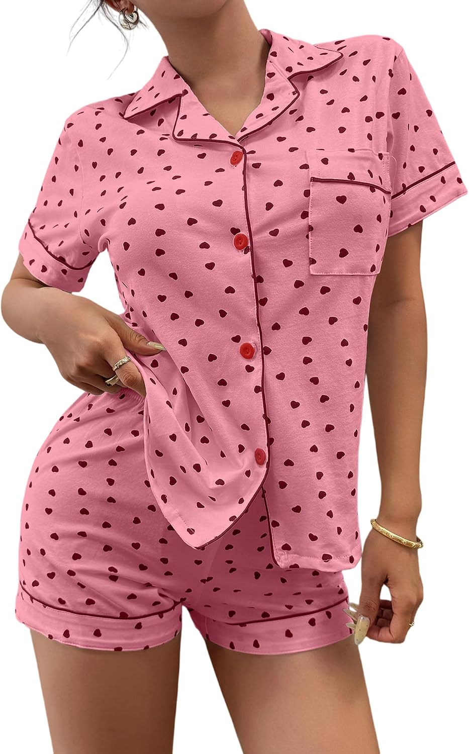 Pajamas for Women Set 2 Piece Cotton Pj Sets for Woman Cute Short Sleeve Button Down Loungewear Soft & Comfortable（S-XL）