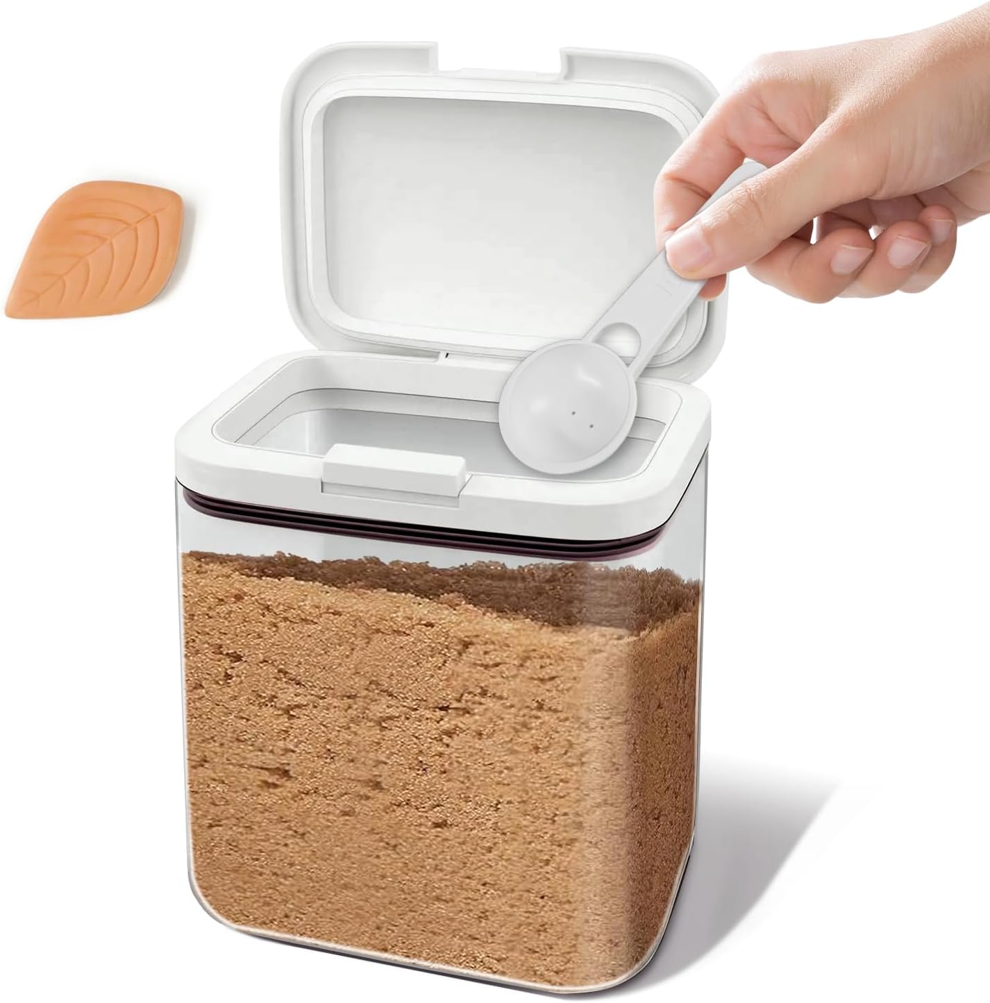 Holyenten Brown sugar storage container with clay, 2-quart (64-ounce) airtight kitchen storage jar with spoon – clear food-grade glass jar to keep brown sugar moist and soft. - Amazon product rated Grade B