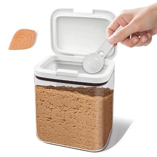 Brown sugar storage container with clay, 2-quart (64-ounce) airtight kitchen storage jar with spoon – clear food-grade glass jar to keep brown sugar moist and soft. - Amazon product rated Grade B