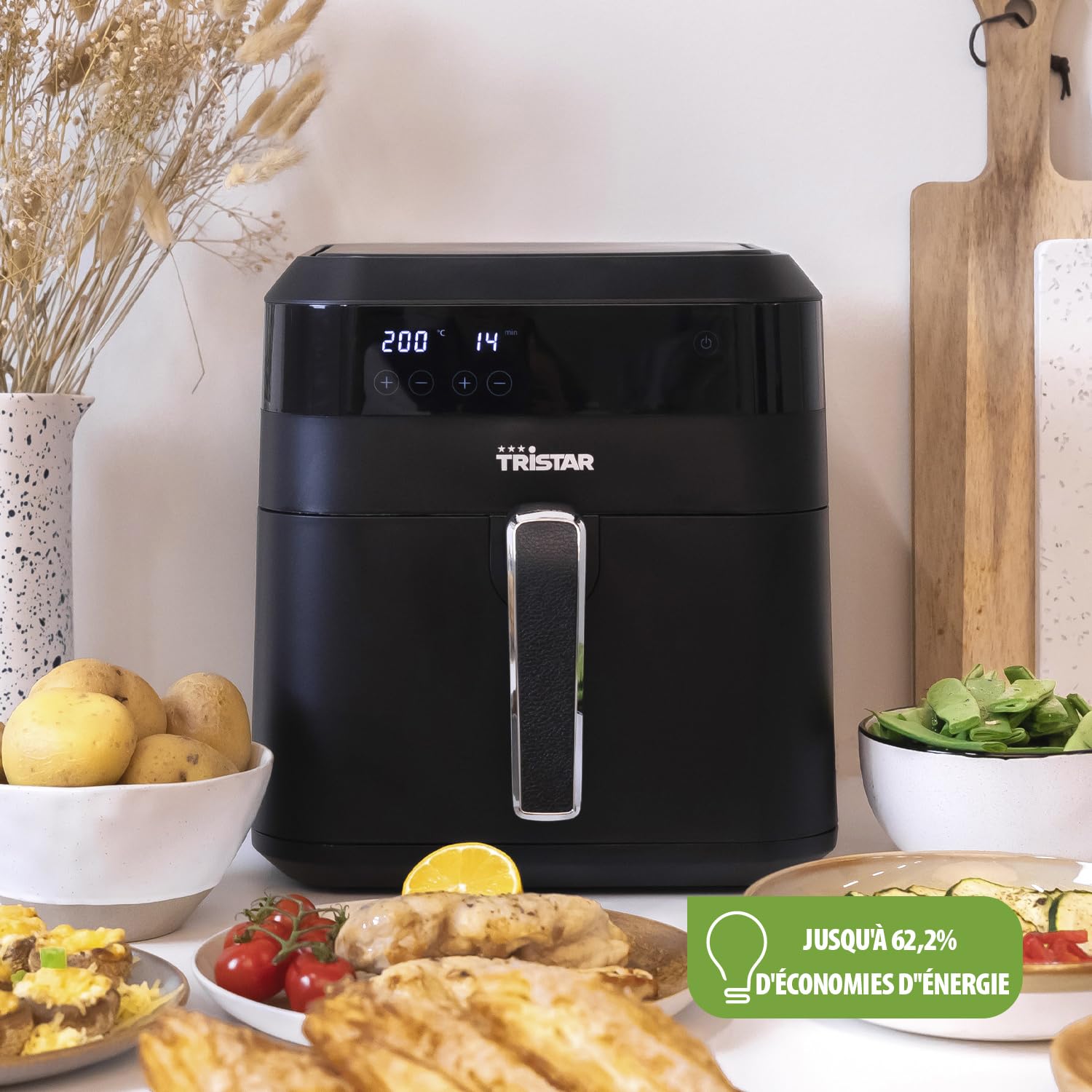 TRISTAR Airfryer FR-6999-6 L - 1,5 kg de frites - 10 programmes - Fonction mémoire, Noir