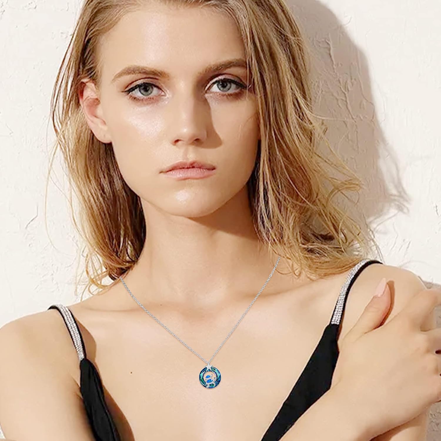 Turtle Necklace Sterling Silver Blue Crystal Turtle Pendant Mom and Daughter Turtle Necklace Sea Turtle and Starfish Necklace Mother's Day Tortoise Jewelry Gifts for Women Mom