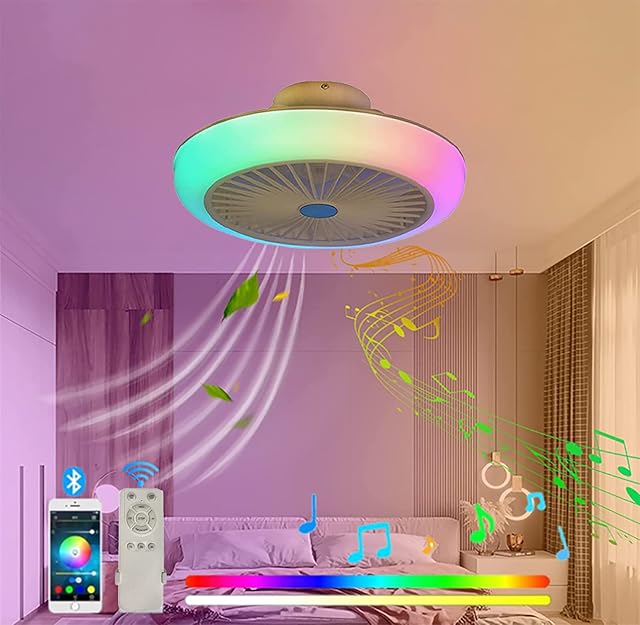 MONIK Bluetooth Ceiling Fan with Light and Remote, Modern Music Play LED Ceiling Light,3-Speed Silent, RGB Dimmable Fan Chandelier for Living Room Bedroom Restaurant, White