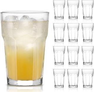 Libbey Gibraltar DuraTuff Drinking Glass Drinking Cup Set, Iconic Heavy Base Bar Glassware hick Drinking Glasses Set of 12, 14-Ounce Juice Glasses