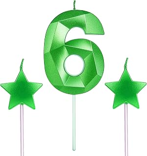 6th Birthday Candles and Star Heart Candles 2.76 Inch for Birthday Cakes Decorations Wedding Anniversary Celebration Number 6 60 61 62 63 64 65 66 67 68 69(Green,6)
