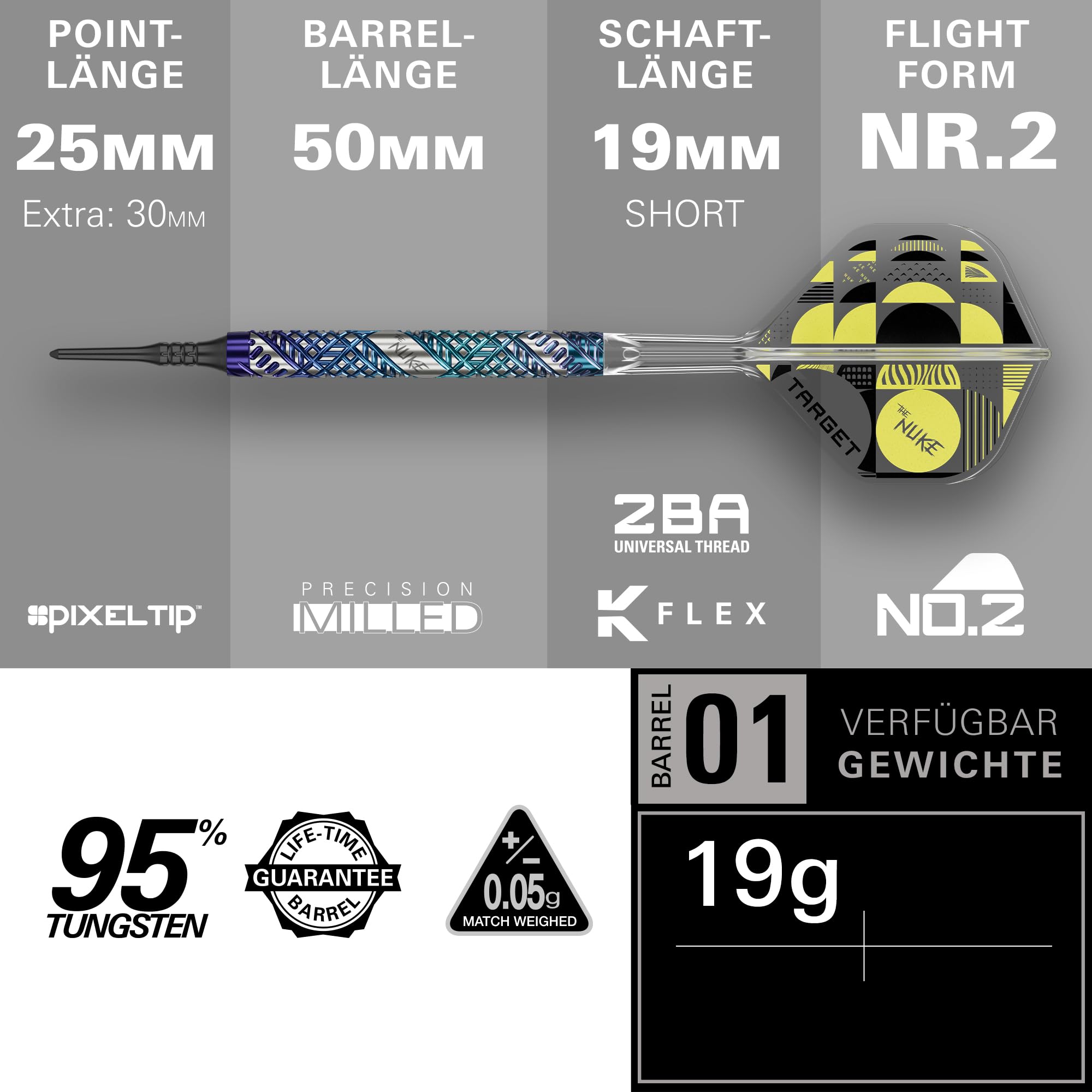 Target Darts Luke Littler Edge Soft Pixel Tip Dart Set 19g 95% Wolfram The Nuke Player Edition Takoma Etui K-Flex Nr.2 Flügeln dartpfeile mit Kunststoffspitze Dart Pfeile