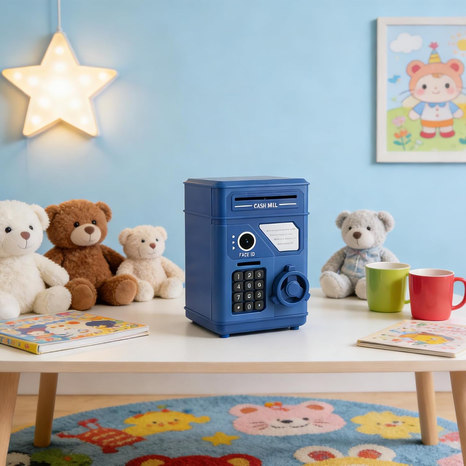 Smart Money Banks with Faces Recognition Technology and Automatic Coin Slot for Exclude Battery Toy Institution with Passcode