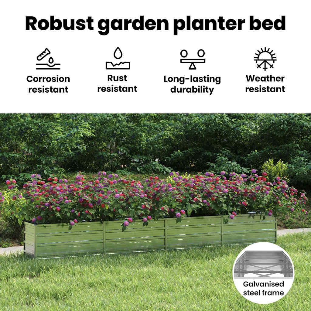 vidaXL Lit Surélevé de Jardin Jardinière Bac à Fleurs Pot de Plantes Lit de Plantation Balcon Extérieur 320x40x45 cm Acier Galvanisé Argenté