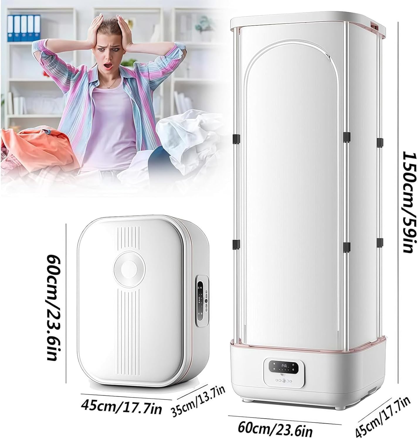 Portable Clothes Dryer, Mini Washer Dryer With Remote Control, 900W Automatic Cordless/Small Compact Foldable Electric Dryer For Travel, Rv, Home And Apartment