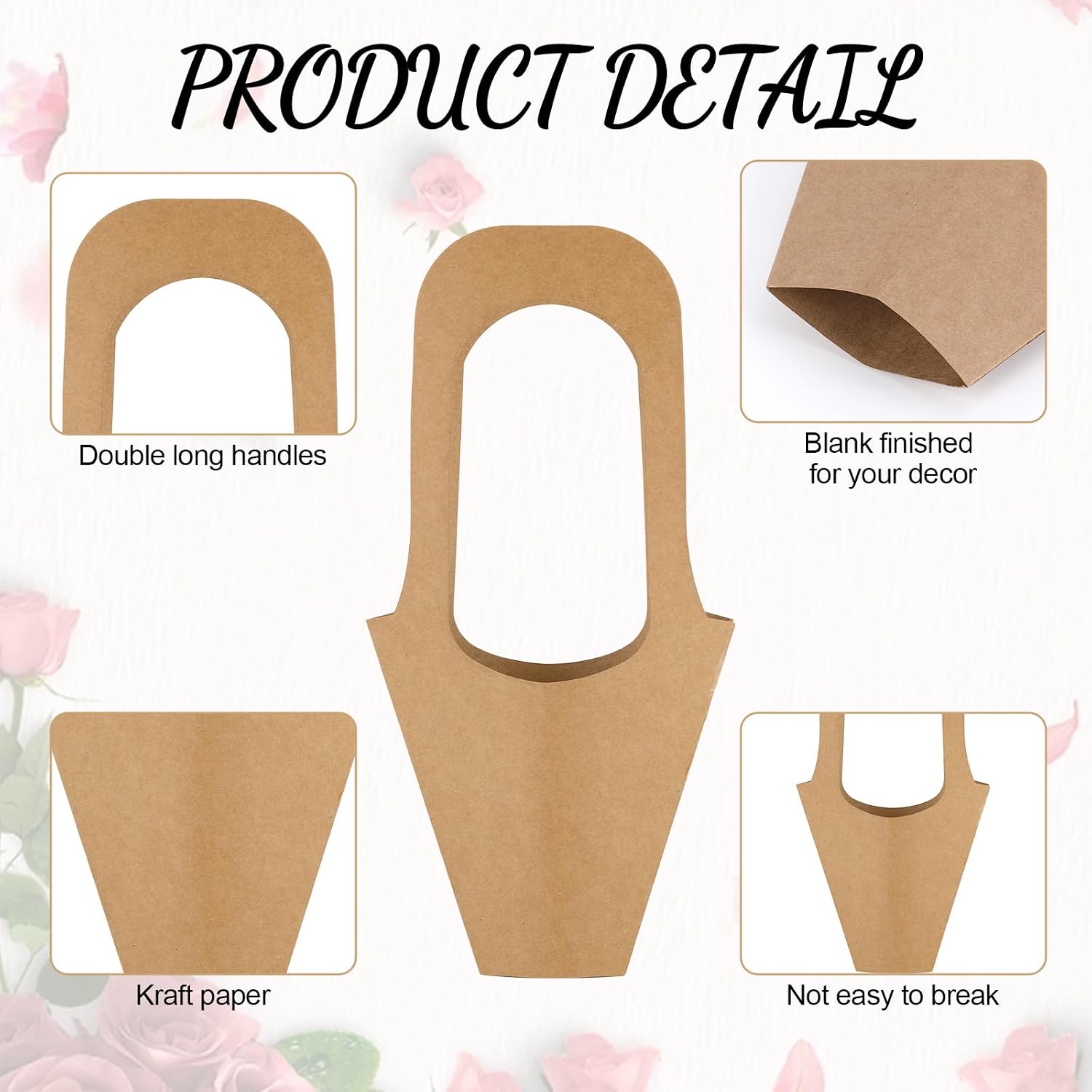 Jaarssho 50 Packs Kraft Paper Flowers Gift Bags with Handle, Brown Paper Bouquet Bag for Flower Gifts Wrap, Flower Bags for Bouquets, Wrapping Holder for Wedding Party Decoration image 3