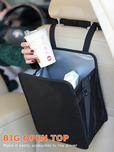 Miniatura 3 de Ginsco Basurero plegable de piel sintética para automóvil de 3 galones, cubo de basura colgante a prueba de fugas, bote de automóvil resistente al