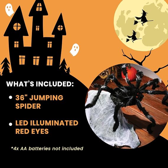Fun World 36'' Giant Jumping Spider, Black, One Size