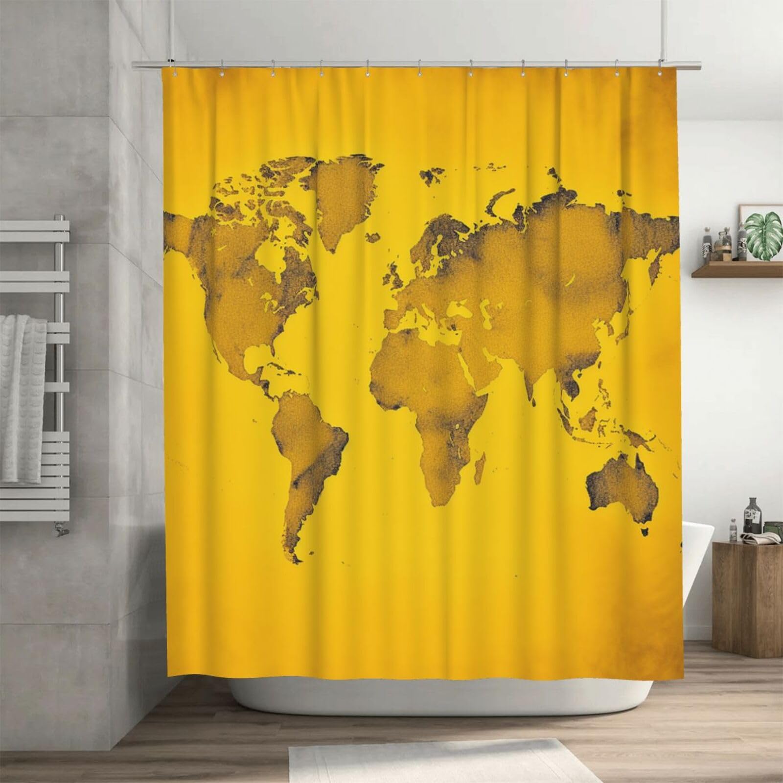 Rideau de douche épais haut de gamme motif carte du monde jaune imperméable 183 cm