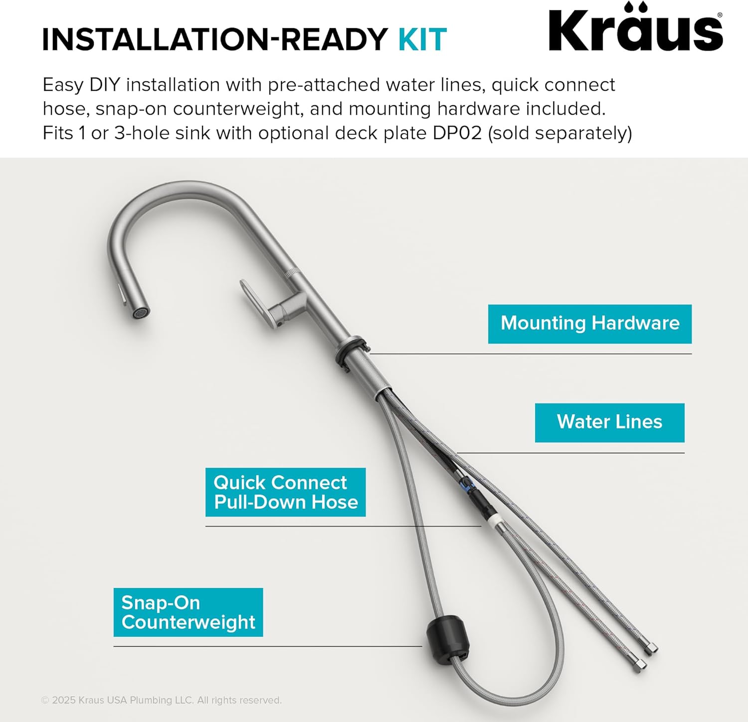 KRAUS Vetra 2-Function Single Handle Pull Down Kitchen Faucet in Spot-Free Brushed Brass, KPF-2850SFBB