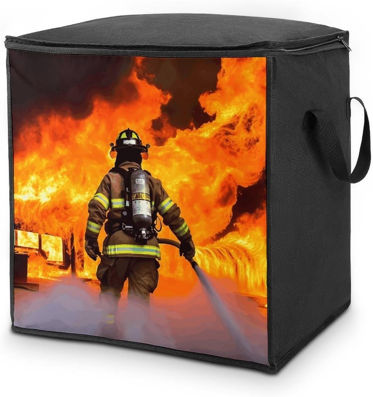 Firefighter Fireman Flame Storage Bag with Zippers And Handle Extra Large Bedding Comforter Storage Bag Foldable Blanket Storage Bags Fabric Moving Bags for Closet Organizer (70L)